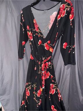 Muse Wrap Dress with Red Floral Accents